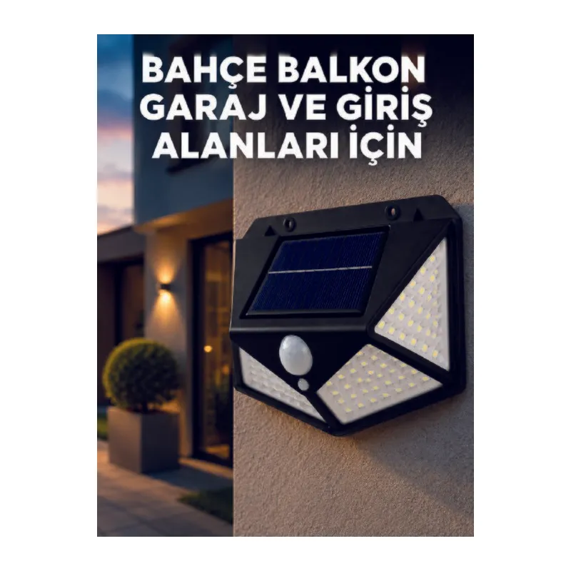 Solar LED Bahçe Aydınlatma Lambası 3 Işık Modlu Sensörlü Duvar Tipi Dış Mekan