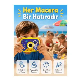 Çocuk Fotoğraf Makinesi HD Video Kayıt Özellikli 2.0 İnç Ekranlı Type-C Şarjlı Dijital Kamera