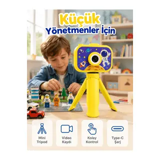 Çocuk Kamerası Fotoğraf ve Video Çekimi Mini Tripodlu Şarjlı Dijital Kamera 2.0 TFT Ekran