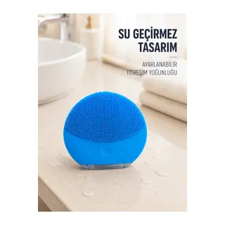 Titreşimli Silikon Yüz Temizleme Cihazı Mavi Şarjlı Cilt Bakım Fırçası