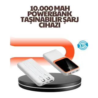 Taşınabilir 10000 mAh Powerbank Dijital Göstergeli, Type-C ve USB Çıkışlı