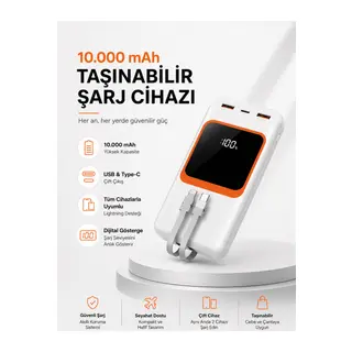 10.000 mAh Bataryalı, Dijital Göstergeli Taşınabilir Powerbank