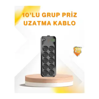 10’lu Çoklu Priz Termal Korumalı USB Type-C Çıkışlı 2500W Uzatma Kablosu