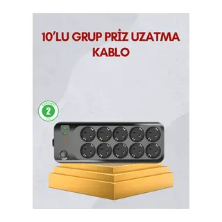 10 Prizli Uzatma Kablosu Termal Koruma USB Type-C Hızlı Şarj 2500W