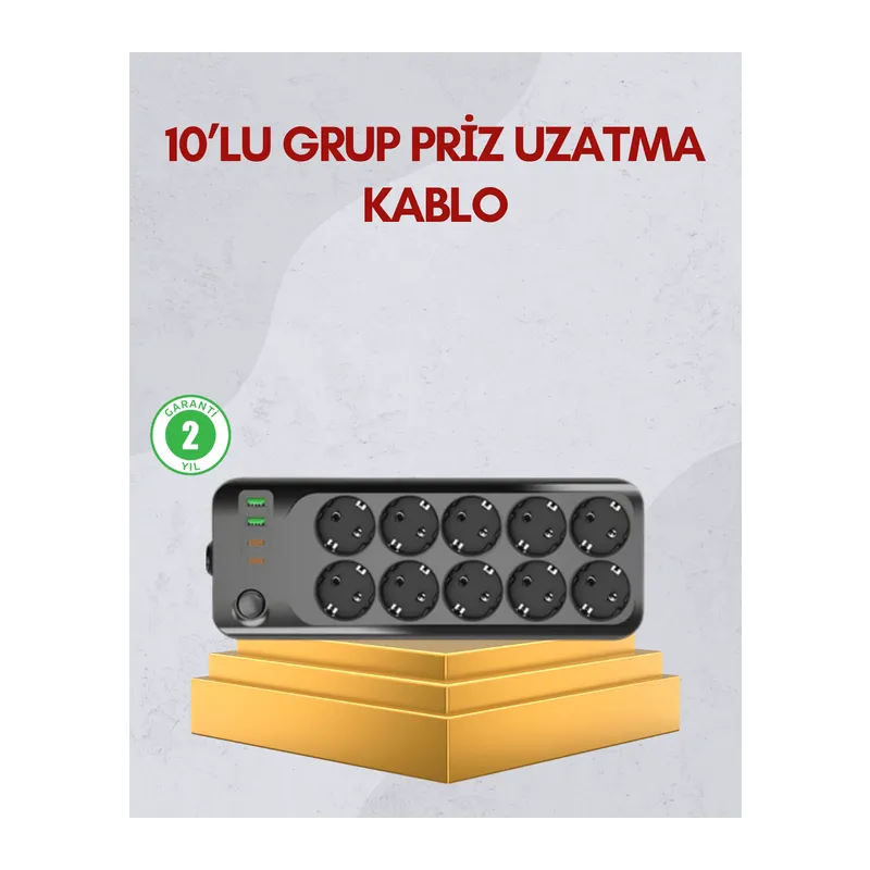 10 Prizli Uzatma Kablosu Termal Koruma USB Type-C Hızlı Şarj 2500W