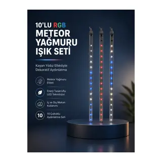 Dekoratif RGB LED Işık Çubuğu Seti 10 Adet Çubuk Kayan Yıldız Efektli