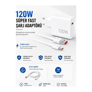 Turbo 120W Hızlı Şarj Cihazı Type-C Kablolu