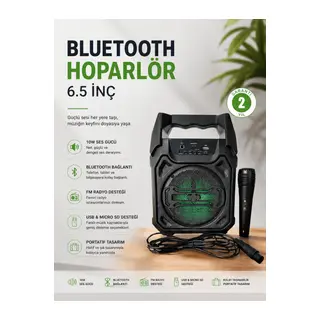 Bluetooth Hoparlör Mikrofonlu Taşınabilir Ses Sistemi FM Radyo, USB, SD Kart ve TWS Özellikli