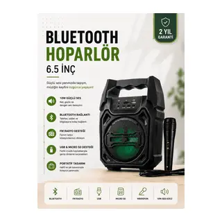 Yeni Nesil 6.5 İnç Bluetooth Hoparlör Mikrofonlu Taşınabilir Ses Sistemi
