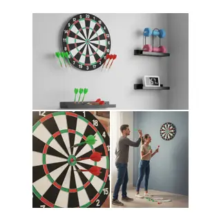 Şık Tasarımlı 15 İnç Dart Tahtası Metal Uçlu 4 Ok Seti