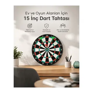 15 İnç Büyük Boy Dart Tahtası Ev Oyun Seti 4 Adet Metal Uç Oklu