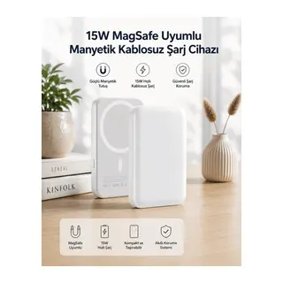 15W MagSafe Uyumlu Manyetik Kablosuz Powerbank 5000 mAh