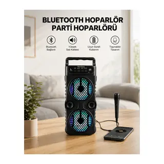 LED Işıklı Kablosuz Bluetooth Hoparlör Yüksek Ses Güçlü Bas Performansı Taşınabilir Şarjlı