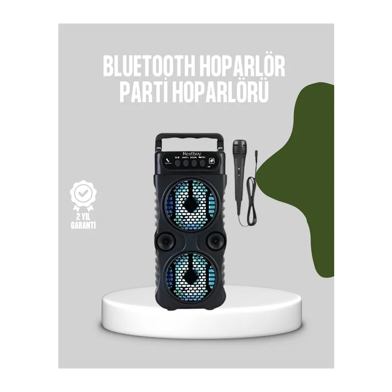 Bluetooth Bağlantılı LED Işıklı Taşınabilir Hoparlör – 1200 mAh Şarjlı, FM Radyolu