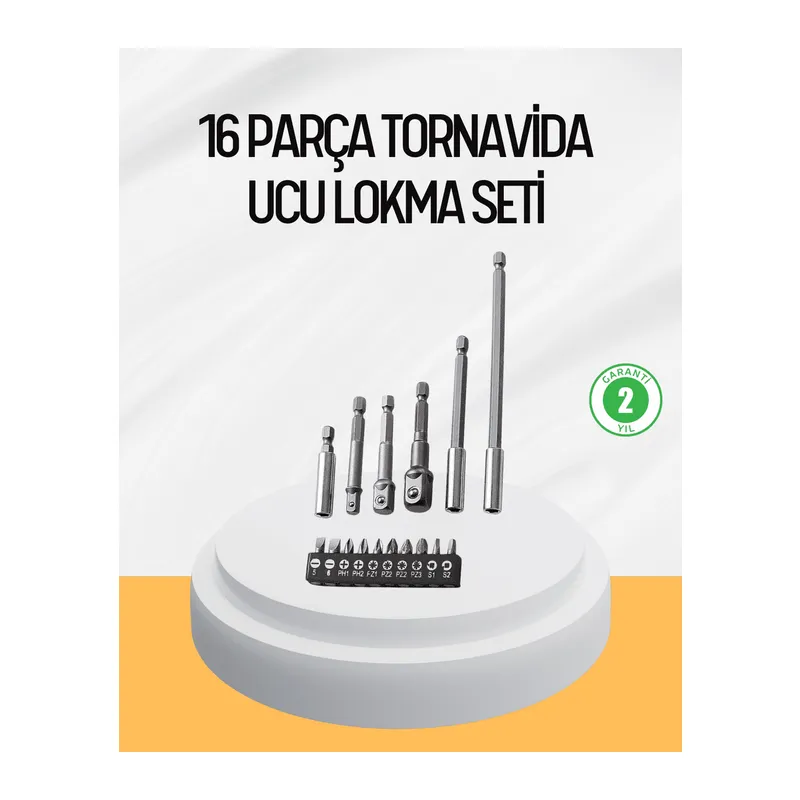 Ergonomik 16 Parça Bits Tornavida Uç ve Adaptör Seti