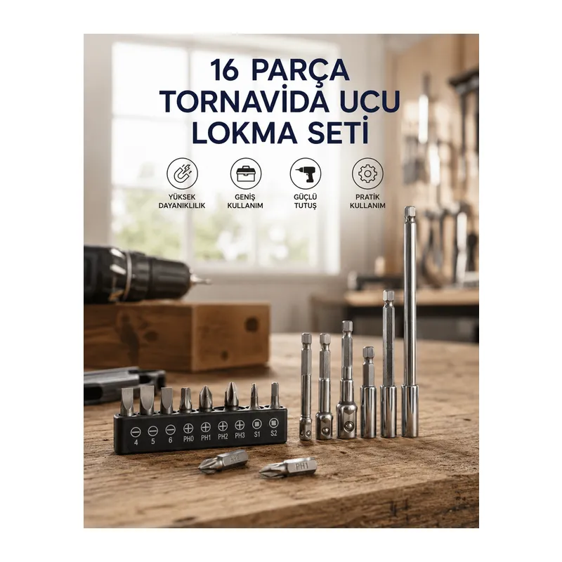 16 Parça Bits, Adaptör Ve Tornavida Ucu Seti