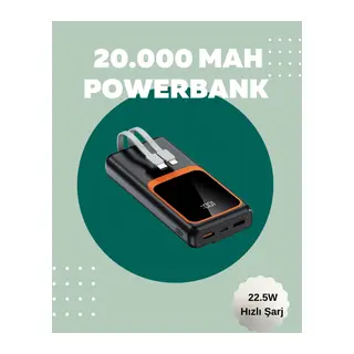 Dijital Ekranlı 20.000 mAh Powerbank | 22.5W Hızlı Şarj + Çoklu Bağlantı Seçeneği