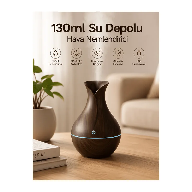 130ml Aromaterapi Difüzörü Hava Nemlendirici 7 Renk LED Işıklı