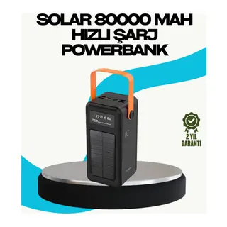 80000 mAh Güneş Enerjili Powerbank 4 Kablolu Type C Lightning Micro USB