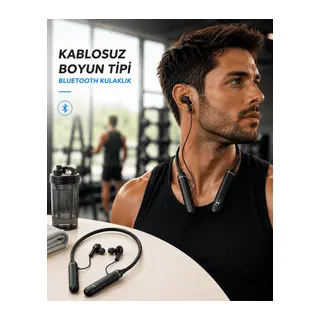 Boyun Tipi Kablosuz Bluetooth Kulaklık Uzun Pil Ömrü Mikrofonlu