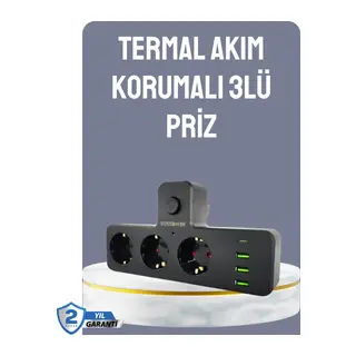 Anahtarlı Çoklu Priz 3 USB 1 Type-C Hızlı Şarj Destekli