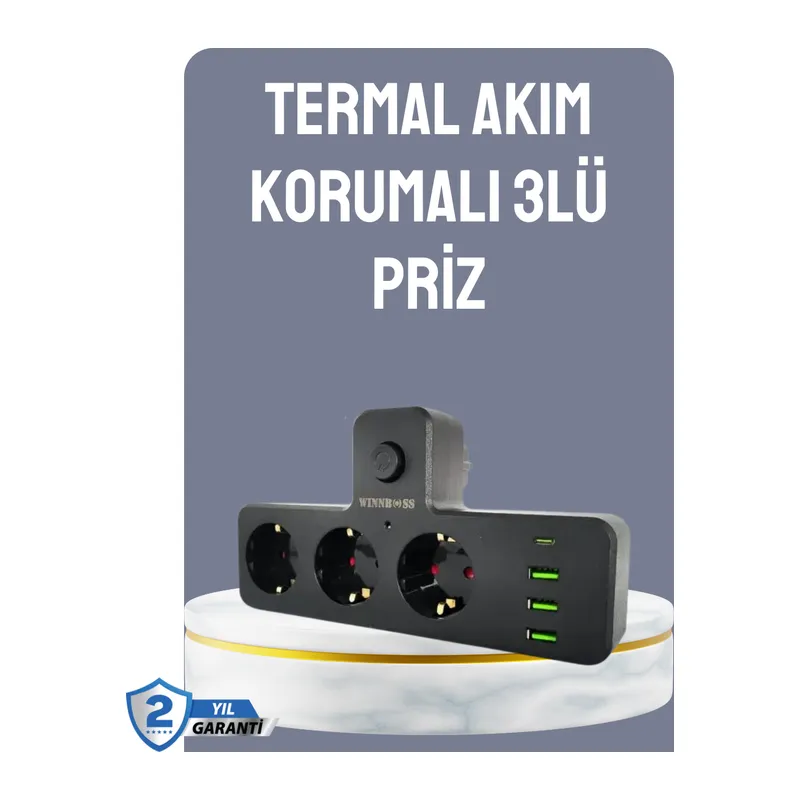 Anahtarlı Çoklu Priz 3 USB 1 Type-C Hızlı Şarj Destekli