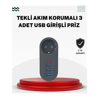 Akım Korumalı USB’li Priz – Güçlü 2500W, Isı ve Çocuk Koruması