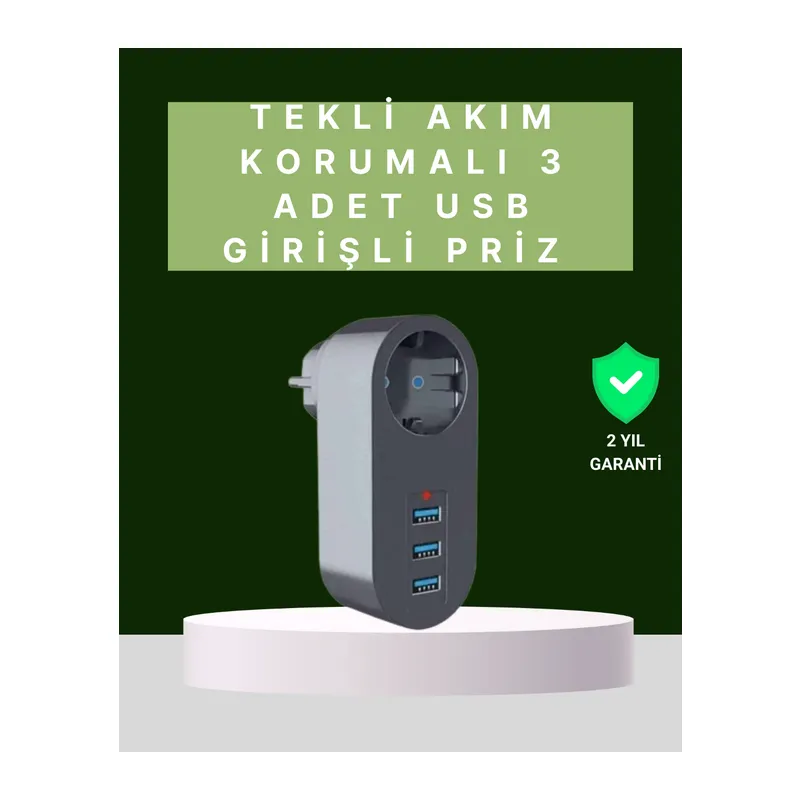 Termal Akım Korumalı 3 USB'li Güvenli Priz – Akıllı Akım Dengeleme