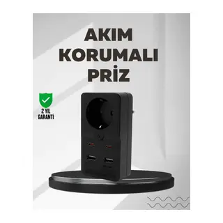 Tip Akım Koruma Prizi 10A 2500W USB Type C Destekli