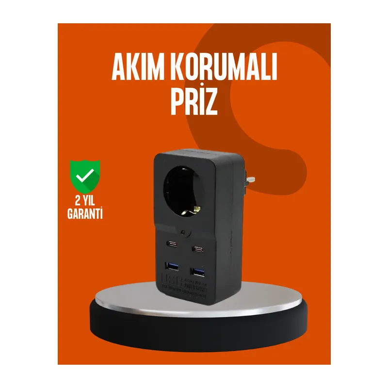 Akım Korumalı Priz 4 USB Type C Destekli Yüksek Isı Dayanımlı