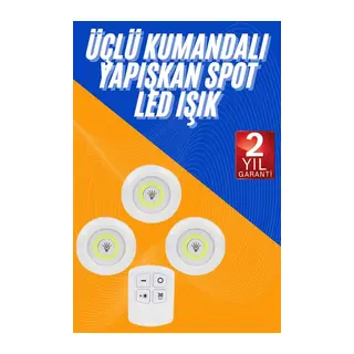Dolap Işığı Mutfak Rafı Işığı Uzaktan Kumandalı 3 Lü Spot Led Lamba