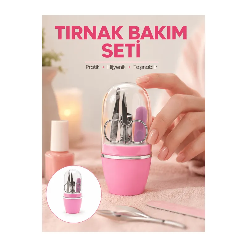 Tırnak Bakım Manikür Pedikür Seti 4 Parça Pembe Minimal ve Dayanıklı