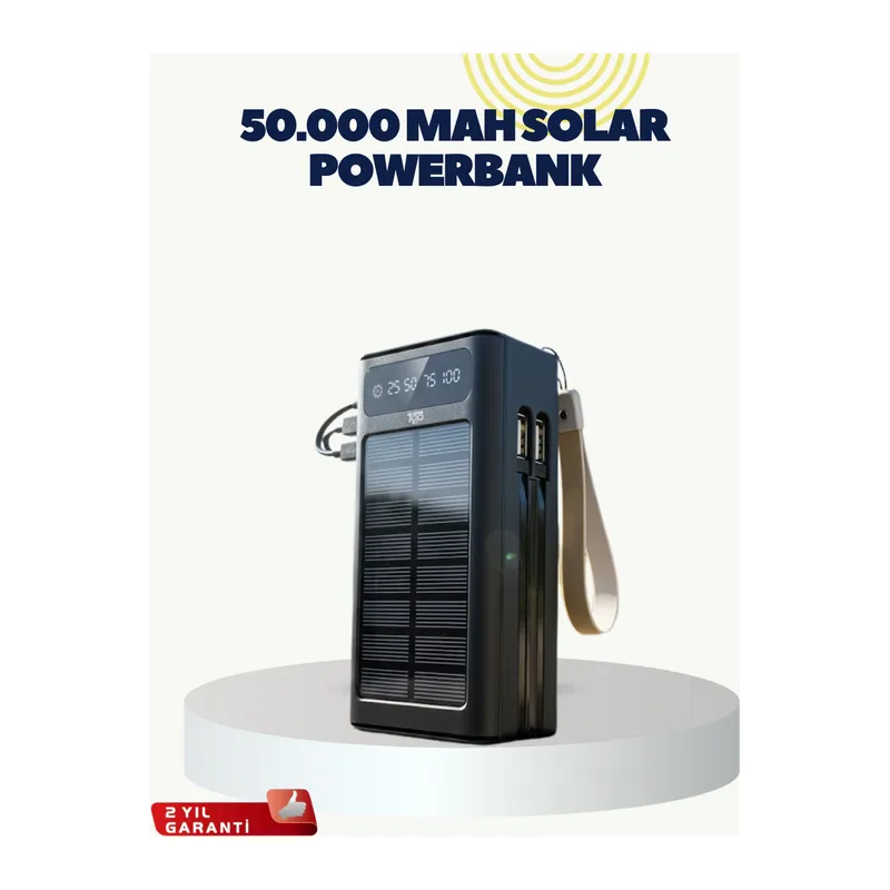LED Aydınlatmalı Güneş Panelli Powerbank Seyahat ve Kamp İçin