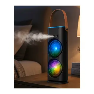 USB Şarjlı Çift Başlıklı Buharlı Masaüstü Fan Sessiz Serinletici Işıklı Fan