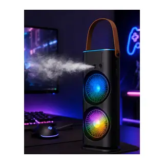RGB Işıklı Spreyli Masa Fanı Çift Motorlu Güçlü Üflemeli Taşınabilir Fan
