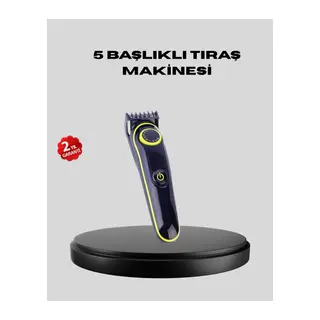5 Başlıklı Şarjlı Tıraş Makinesi – Saç, Sakal, Burun ve Vücut İçin Çok Fonksiyonlu Bakım Seti