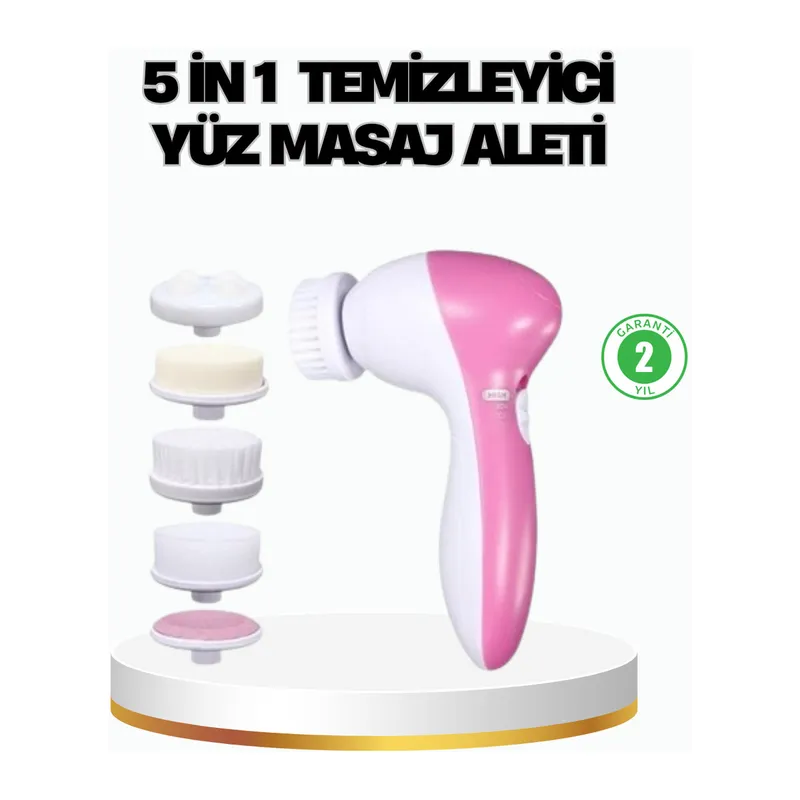 5’i 1 Arada Yüz Temizleme Cihazı – Masaj, Fırça, Peeling ve Krem Uygulama Aparatlı