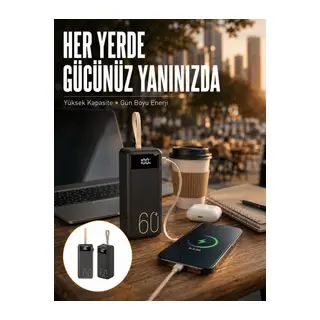 Powerbank 60.000 Mah Taşınabilir Şarj Hızlı El Fenerli Dijital Göstergeli Yeni Nesil