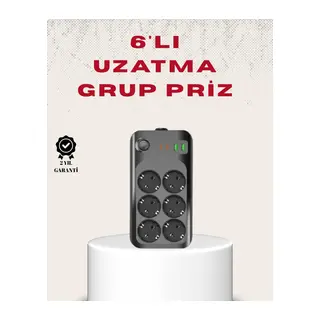 6’lı Grup Priz Termal Korumalı USB Type-C Çoklu Priz 2 Metre Kablo