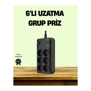 2500W Güçlü 6’lı Priz USB ve Type-C Çıkışlı Termal Korumalı