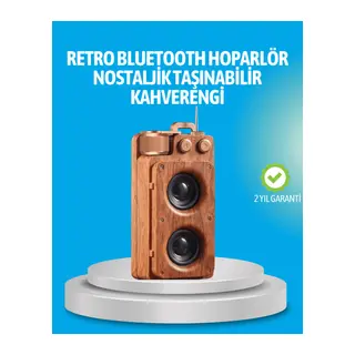 Retro Bluetooth Hoparlör Ahşap Görünümlü 5W Çift Stereo Ses