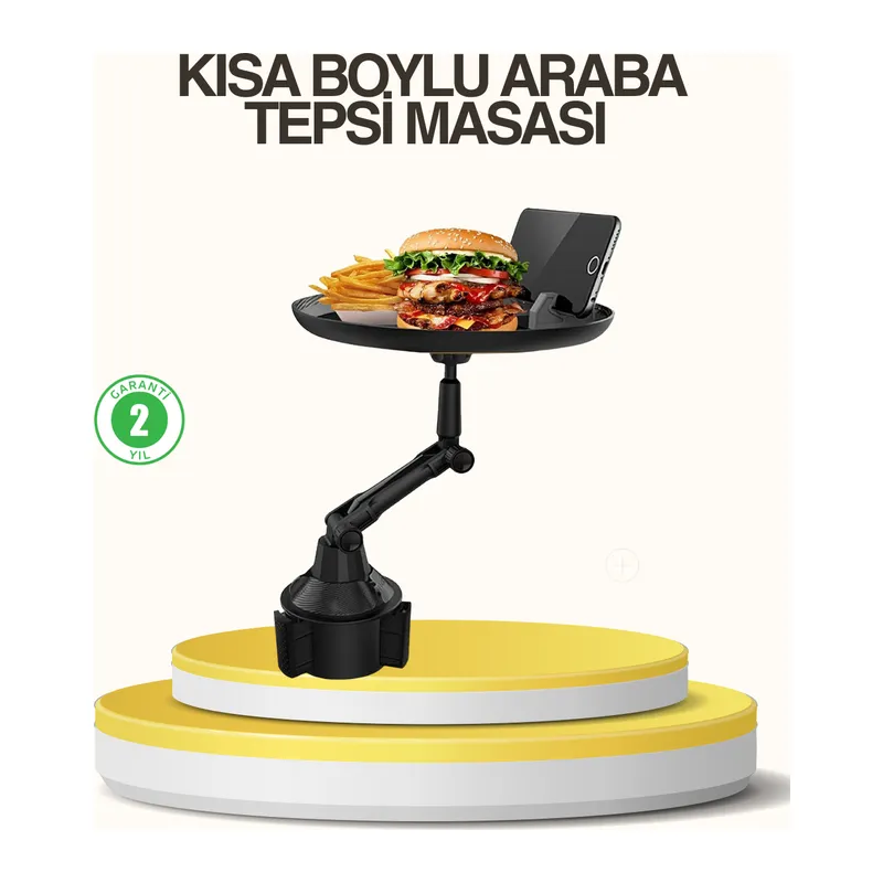 Araç Bardaklık Tepsisi 360° Dönebilen Kol Ayarlı Geniş Yemek Alanlı