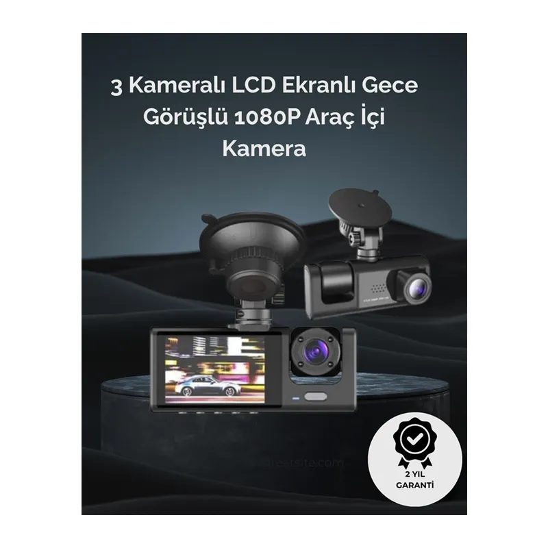 1. 3 Kameralı Full HD Araç Kamerası – Ön, İç ve Arka Görüş ile %100 Kapsama