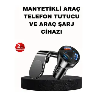 Manyetik Araç Telefon Tutucu ve Hızlı Şarj Adaptörü 2’li Set