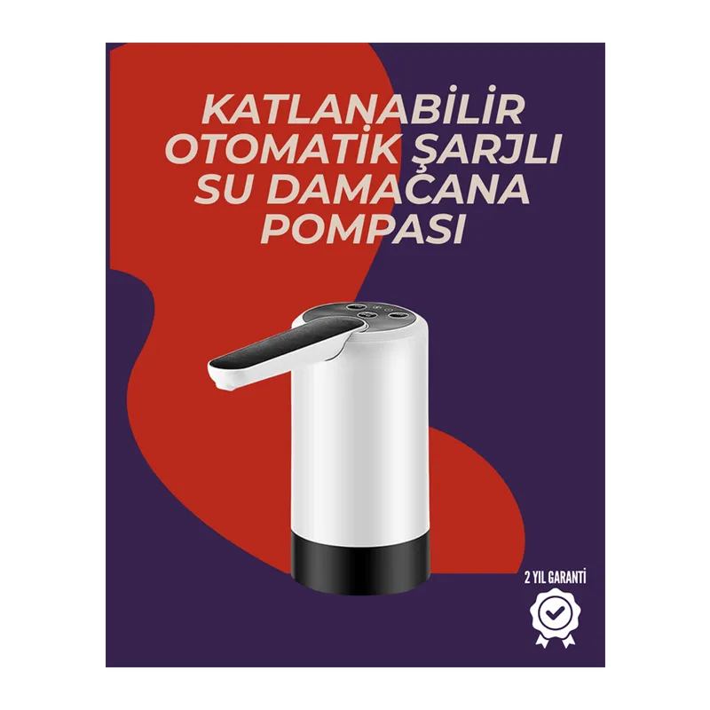 Otomatik Damacana Su Pompası | 40-80 Saniye Zaman Ayarlı | %90 Açılabilir Hijyenik Tasarım | Şarjlı ve Portatif
