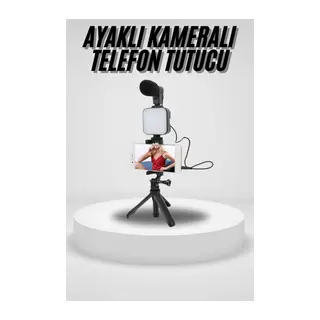 Akıllı Telefon Vlog Kiti Tripod Mini Mikrofonlu Telefon Tutucu