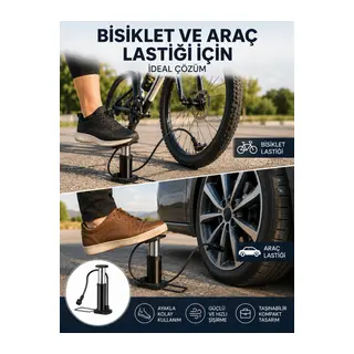 Ayakla Kullanılan Hava Pompası Araç ve Bisiklet İçin Uygun Yeni Nesil