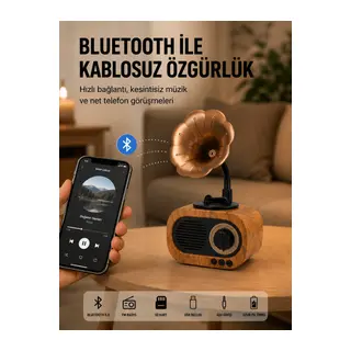Mini Nostaljik Bluetooth Hoparlör FM Radyo 8 Saat Batarya Yeni Nesil
