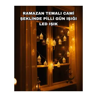 Ev Dekoru İçin Ramazan LED Işık Pilli Sıcak Sarı Cami Figürlü