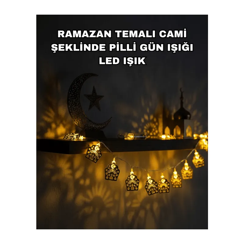 Pilli Ramazan ve Bayram LED Işık Zinciri Cami Temalı Dekoratif